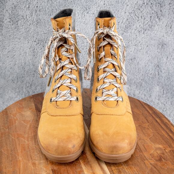 Sorel Ankle Boots Womens 9 Brown Lexie Round Toe Laced Up Wedge Heel Leather - Picture 4 of 9